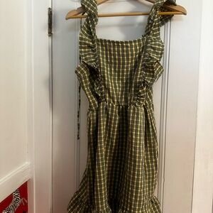 Wild Fable Green and White Ruffled Smocked Mini Sundress